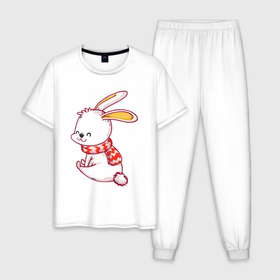 Мужская пижама хлопок с принтом Милый зайчик в шарфе в Тюмени, 100% хлопок | брюки и футболка прямого кроя, без карманов, на брюках мягкая резинка на поясе и по низу штанин
 | 