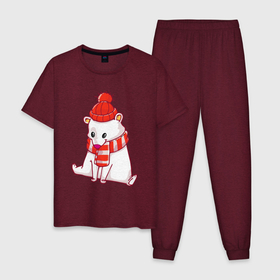 Мужская пижама хлопок с принтом Белый мишка    новый год в Курске, 100% хлопок | брюки и футболка прямого кроя, без карманов, на брюках мягкая резинка на поясе и по низу штанин
 | Тематика изображения на принте: 