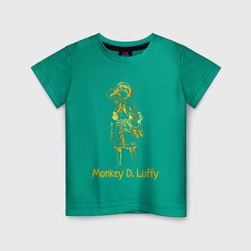 Детская футболка хлопок с принтом Monkey D. Luffy Gold в Белгороде, 100% хлопок | круглый вырез горловины, полуприлегающий силуэт, длина до линии бедер | Тематика изображения на принте: 