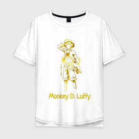 Мужская футболка хлопок Oversize с принтом Monkey D. Luffy Gold в Кировске, 100% хлопок | свободный крой, круглый ворот, “спинка” длиннее передней части | 