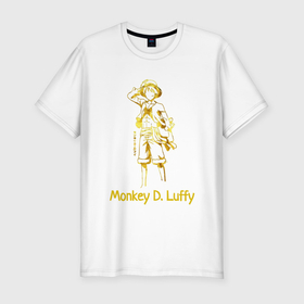 Мужская футболка хлопок Slim с принтом Monkey D. Luffy Gold в Тюмени, 92% хлопок, 8% лайкра | приталенный силуэт, круглый вырез ворота, длина до линии бедра, короткий рукав | 