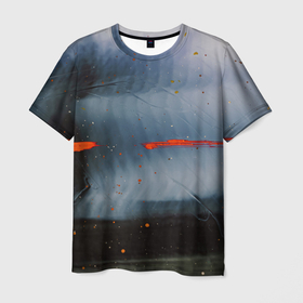 Мужская футболка 3D с принтом Абстрактный синий туман и мазки красок в Санкт-Петербурге, 100% полиэфир | прямой крой, круглый вырез горловины, длина до линии бедер | Тематика изображения на принте: 