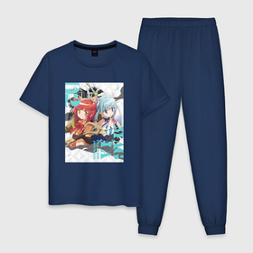Мужская пижама хлопок с принтом Каэдэ Акино и Рэна Минами   Записи о магии Девочка волшебница Мадока в Курске, 100% хлопок | брюки и футболка прямого кроя, без карманов, на брюках мягкая резинка на поясе и по низу штанин
 | Тематика изображения на принте: 