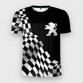 Мужская футболка 3D Slim с принтом Peugeot racing flag , 100% полиэстер с улучшенными характеристиками | приталенный силуэт, круглая горловина, широкие плечи, сужается к линии бедра | 