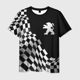 Мужская футболка 3D с принтом Peugeot racing flag , 100% полиэфир | прямой крой, круглый вырез горловины, длина до линии бедер | 