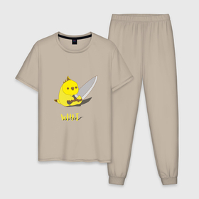 Мужская пижама хлопок с принтом Chicken with a knife в Курске, 100% хлопок | брюки и футболка прямого кроя, без карманов, на брюках мягкая резинка на поясе и по низу штанин
 | 