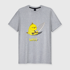 Мужская футболка хлопок Slim с принтом Chicken with a knife в Курске, 92% хлопок, 8% лайкра | приталенный силуэт, круглый вырез ворота, длина до линии бедра, короткий рукав | 