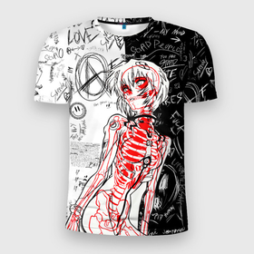 Мужская футболка 3D Slim с принтом Рей Аянами   dead inside mood в Санкт-Петербурге, 100% полиэстер с улучшенными характеристиками | приталенный силуэт, круглая горловина, широкие плечи, сужается к линии бедра | 