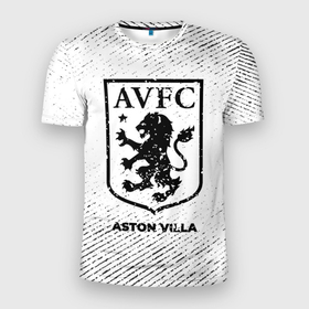 Мужская футболка 3D Slim с принтом Aston Villa с потертостями на светлом фоне в Екатеринбурге, 100% полиэстер с улучшенными характеристиками | приталенный силуэт, круглая горловина, широкие плечи, сужается к линии бедра | 