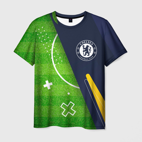 Мужская футболка 3D с принтом Chelsea football field в Петрозаводске, 100% полиэфир | прямой крой, круглый вырез горловины, длина до линии бедер | 