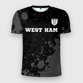 Мужская футболка 3D Slim с принтом West Ham sport на темном фоне: символ сверху в Курске, 100% полиэстер с улучшенными характеристиками | приталенный силуэт, круглая горловина, широкие плечи, сужается к линии бедра | 