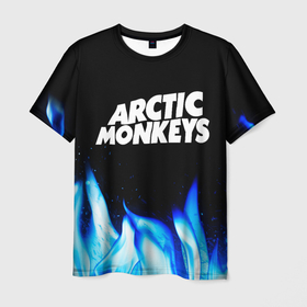 Мужская футболка 3D с принтом Arctic Monkeys blue fire , 100% полиэфир | прямой крой, круглый вырез горловины, длина до линии бедер | 