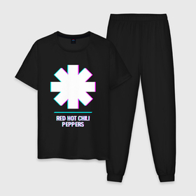 Мужская пижама хлопок с принтом Red Hot Chili Peppers glitch rock в Курске, 100% хлопок | брюки и футболка прямого кроя, без карманов, на брюках мягкая резинка на поясе и по низу штанин
 | 