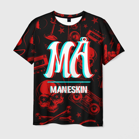 Мужская футболка 3D с принтом Maneskin rock glitch в Петрозаводске, 100% полиэфир | прямой крой, круглый вырез горловины, длина до линии бедер | 
