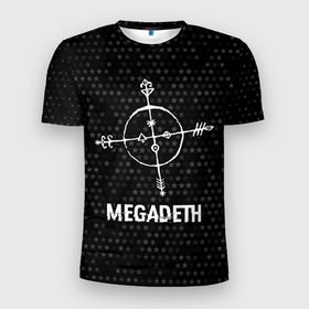 Мужская футболка 3D Slim с принтом Megadeth glitch на темном фоне , 100% полиэстер с улучшенными характеристиками | приталенный силуэт, круглая горловина, широкие плечи, сужается к линии бедра | Тематика изображения на принте: 