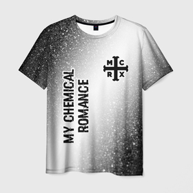 Мужская футболка 3D с принтом My Chemical Romance glitch на светлом фоне: надпись, символ в Рязани, 100% полиэфир | прямой крой, круглый вырез горловины, длина до линии бедер | 