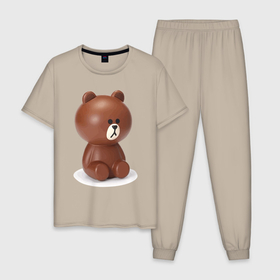 Мужская пижама хлопок с принтом Шоколадный мишка   симпатяга , 100% хлопок | брюки и футболка прямого кроя, без карманов, на брюках мягкая резинка на поясе и по низу штанин
 | Тематика изображения на принте: 