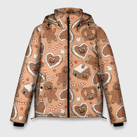 Мужская зимняя куртка 3D с принтом Новогодний паттерн с печеньем в Новосибирске, верх — 100% полиэстер; подкладка — 100% полиэстер; утеплитель — 100% полиэстер | длина ниже бедра, свободный силуэт Оверсайз. Есть воротник-стойка, отстегивающийся капюшон и ветрозащитная планка. 

Боковые карманы с листочкой на кнопках и внутренний карман на молнии. | 