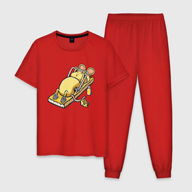 Мужская пижама хлопок с принтом Мышиный пауэрлифтинг , 100% хлопок | брюки и футболка прямого кроя, без карманов, на брюках мягкая резинка на поясе и по низу штанин
 | 