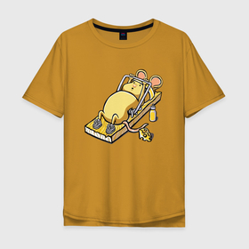 Мужская футболка хлопок Oversize с принтом Мышиный пауэрлифтинг в Курске, 100% хлопок | свободный крой, круглый ворот, “спинка” длиннее передней части | 
