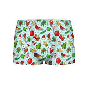 Мужские трусы 3D с принтом Новогодний паттерн в городе Новоалтайск, 50% хлопок, 50% полиэстер | классическая посадка, на поясе мягкая тканевая резинка | Тематика изображения на принте: 