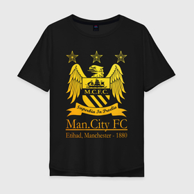 Мужская футболка хлопок Oversize с принтом Manchester City gold в Тюмени, 100% хлопок | свободный крой, круглый ворот, “спинка” длиннее передней части | Тематика изображения на принте: 