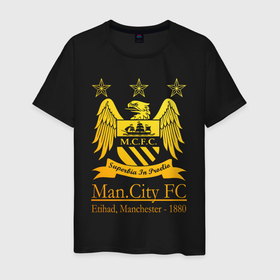 Мужская футболка хлопок с принтом Manchester City gold в Тюмени, 100% хлопок | прямой крой, круглый вырез горловины, длина до линии бедер, слегка спущенное плечо. | Тематика изображения на принте: 
