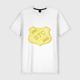 Мужская футболка хлопок Slim с принтом Bitcoin 2023 в Курске, 92% хлопок, 8% лайкра | приталенный силуэт, круглый вырез ворота, длина до линии бедра, короткий рукав | 
