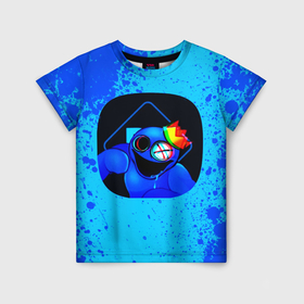 Детская футболка 3D с принтом Радужные друзья: Синий глитч в Екатеринбурге, 100% гипоаллергенный полиэфир | прямой крой, круглый вырез горловины, длина до линии бедер, чуть спущенное плечо, ткань немного тянется | 