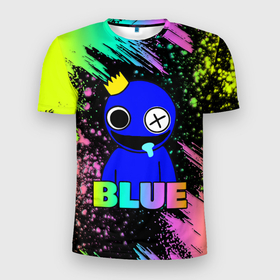 Мужская футболка 3D Slim с принтом Rainbow Friends   Blue в Екатеринбурге, 100% полиэстер с улучшенными характеристиками | приталенный силуэт, круглая горловина, широкие плечи, сужается к линии бедра | 