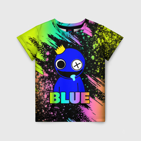 Детская футболка 3D с принтом Rainbow Friends   Blue в Петрозаводске, 100% гипоаллергенный полиэфир | прямой крой, круглый вырез горловины, длина до линии бедер, чуть спущенное плечо, ткань немного тянется | 