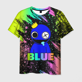 Мужская футболка 3D с принтом Rainbow Friends   Blue в Петрозаводске, 100% полиэфир | прямой крой, круглый вырез горловины, длина до линии бедер | 