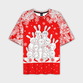 Мужская футболка OVERSIZE 3D с принтом Новогодняя елка в виде кроликов в Белгороде,  |  | Тематика изображения на принте: 