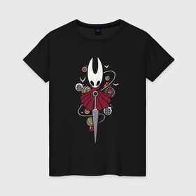 Женская футболка хлопок с принтом Knight The Hollow Knight Adventure Game в Курске, 100% хлопок | прямой крой, круглый вырез горловины, длина до линии бедер, слегка спущенное плечо | 