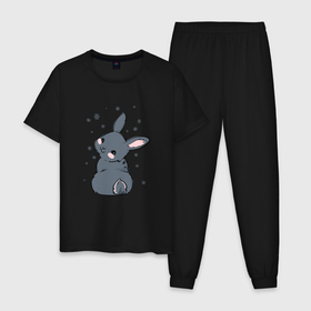 Мужская пижама хлопок с принтом Черный кролик Пикачу в Курске, 100% хлопок | брюки и футболка прямого кроя, без карманов, на брюках мягкая резинка на поясе и по низу штанин
 | Тематика изображения на принте: 