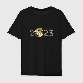 Мужская футболка хлопок Oversize с принтом Логотип китайского нового года 2023 в Белгороде, 100% хлопок | свободный крой, круглый ворот, “спинка” длиннее передней части | 