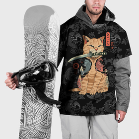 Накидка на куртку 3D с принтом Кот самурай   Якудза , 100% полиэстер |  | Тематика изображения на принте: 