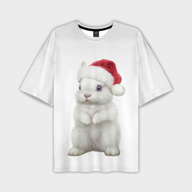Мужская футболка OVERSIZE 3D с принтом Рождественский крольчонок ,  |  | 