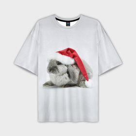 Мужская футболка OVERSIZE 3D с принтом Рождественский кролик   2023 ,  |  | 