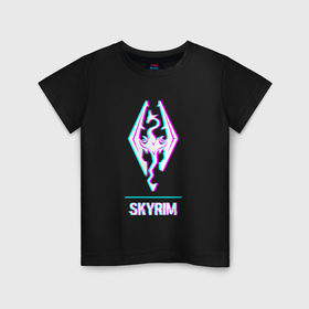 Детская футболка хлопок с принтом Skyrim в стиле glitch и баги графики в Екатеринбурге, 100% хлопок | круглый вырез горловины, полуприлегающий силуэт, длина до линии бедер | 