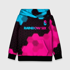 Детская толстовка 3D с принтом Rainbow Six   neon gradient: символ сверху в Петрозаводске, 100% полиэстер | двухслойный капюшон со шнурком для регулировки, мягкие манжеты на рукавах и по низу толстовки, спереди карман-кенгуру с мягким внутренним слоем | 