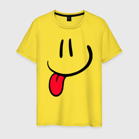 Мужская футболка хлопок с принтом Смайлик   дразнится в Рязани, 100% хлопок | прямой крой, круглый вырез горловины, длина до линии бедер, слегка спущенное плечо. | 