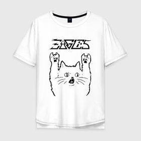Мужская футболка хлопок Oversize с принтом Eagles   rock cat в Новосибирске, 100% хлопок | свободный крой, круглый ворот, “спинка” длиннее передней части | Тематика изображения на принте: 