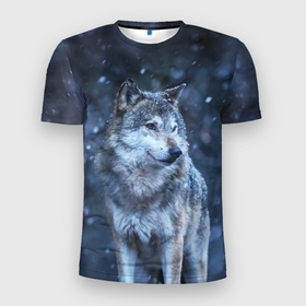 Мужская футболка 3D Slim с принтом Лесной волк в Санкт-Петербурге, 100% полиэстер с улучшенными характеристиками | приталенный силуэт, круглая горловина, широкие плечи, сужается к линии бедра | Тематика изображения на принте: 