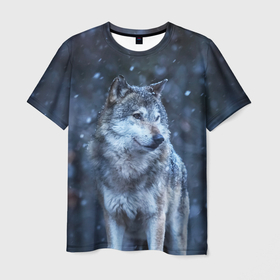 Мужская футболка 3D с принтом Лесной волк в Санкт-Петербурге, 100% полиэфир | прямой крой, круглый вырез горловины, длина до линии бедер | Тематика изображения на принте: 