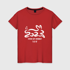Женская футболка хлопок с принтом Логотип кролика 2023 китайский новый год в Белгороде, 100% хлопок | прямой крой, круглый вырез горловины, длина до линии бедер, слегка спущенное плечо | 
