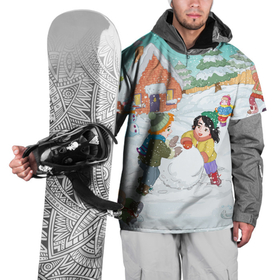 Накидка на куртку 3D с принтом Новогодние каникулы   дети лепят снеговика в Тюмени, 100% полиэстер |  | 