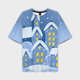 Мужская футболка OVERSIZE 3D с принтом Маленький новогодний городок в Санкт-Петербурге,  |  | Тематика изображения на принте: 