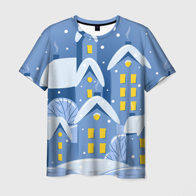 Мужская футболка 3D с принтом Маленький новогодний городок в Белгороде, 100% полиэфир | прямой крой, круглый вырез горловины, длина до линии бедер | Тематика изображения на принте: 
