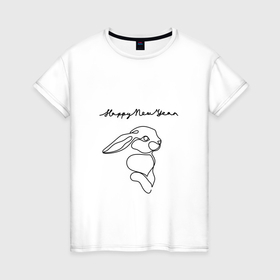 Женская футболка хлопок с принтом Кролик нарисованный линией в Белгороде, 100% хлопок | прямой крой, круглый вырез горловины, длина до линии бедер, слегка спущенное плечо | 